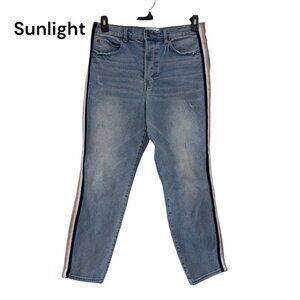 Pistola Women Striped Side Denim Slim Button Fly Jeans SZ 31 Light Wash Mid-Rise